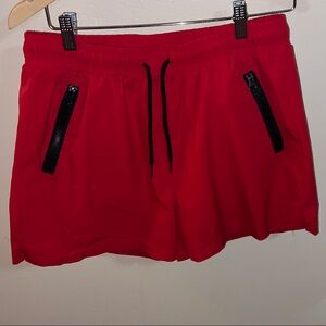Red Shorts with Black Zipper Accents